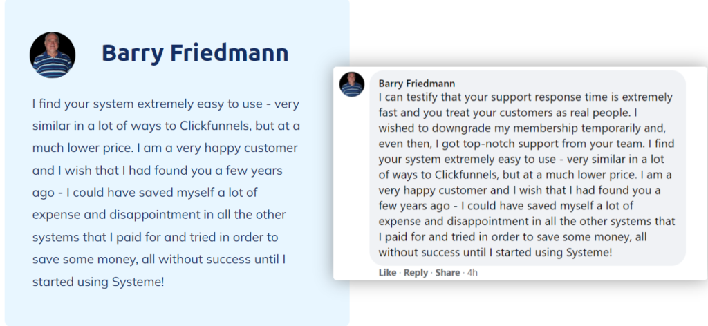 Systeme.io: testimonial